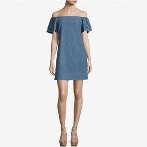 ALICE + OLIVIA | TULA CLOSET STAPLE CHAMBRAY MINI DRESS in MEDIUM WASH | SIZE S